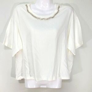 On Twelfth Womens Blouse Shirt Top White Jewelled Neckline L